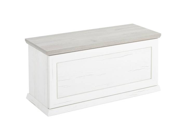 Hom`in Truhe, Grau, Pinienfarben, Holzwerkstoff, 90x43x38 cm, Deckel aufklappbar, Kleinmöbel, Truhe