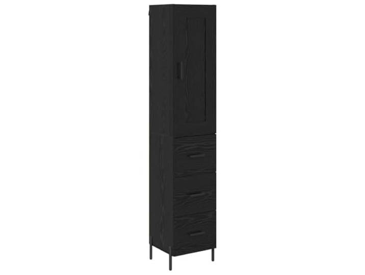 KGHFDVB Highboard Schwarz Eichen-Optik 34,5 x 34 x 180 cm Holzwerkstoff Stabil, Viel Stauraum, Moderne Optik, Für Esszimmer Und Küche