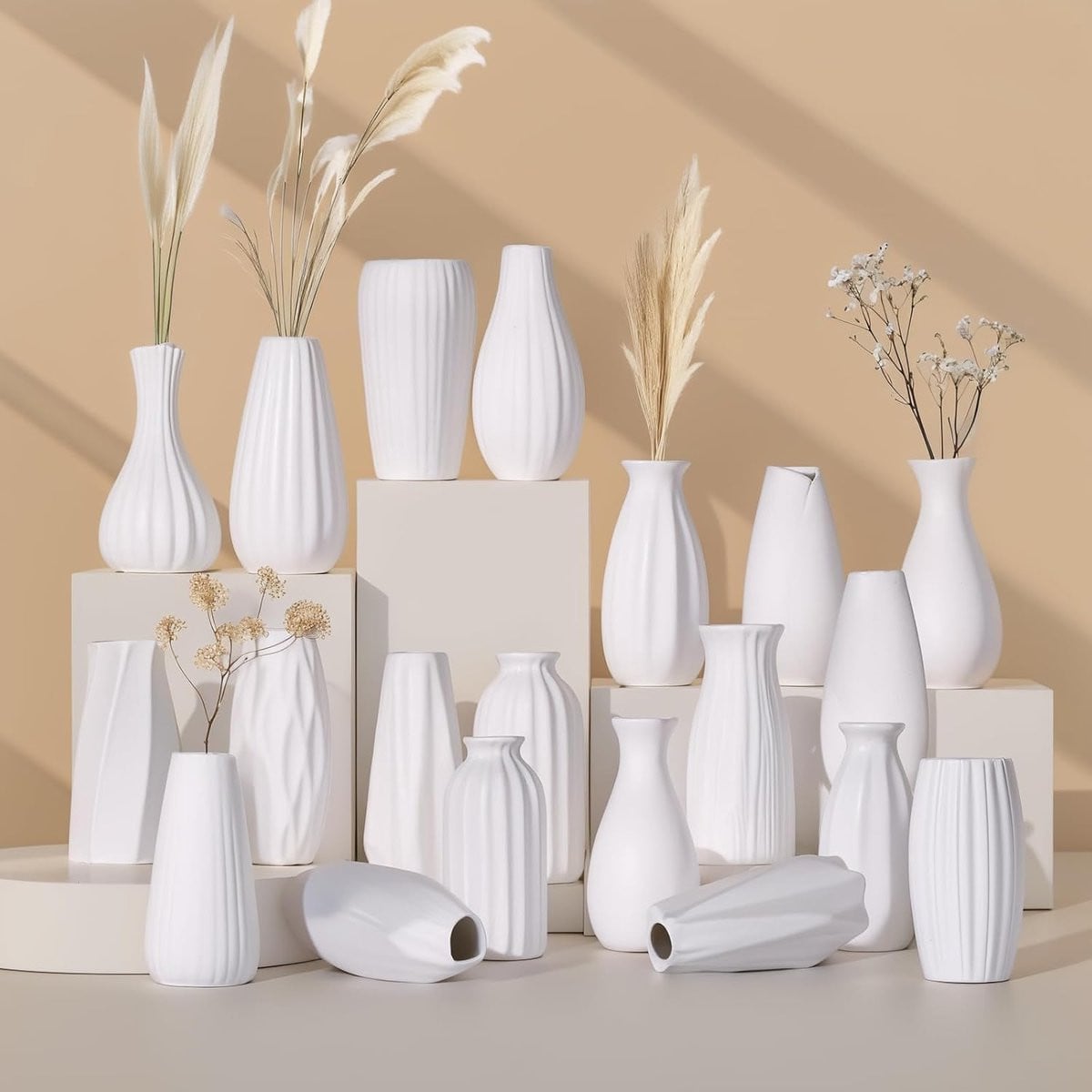 Kleine Witte Keramische Vaas - Decoratieve Bloemenvaas voor Droogbloemen en Pampasgras