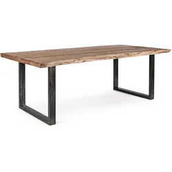 Esstisch Nottingham aus Akazienholz, modern, Natur, Metallgestell in Schwarz, 220 cm