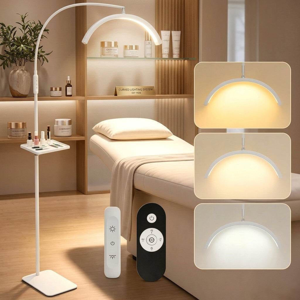 17 Stories Tarick LED Lash Light with Dimmable, Half Moon Lamp with Tool Tray, Tattoo Beauty Salon Eyelash Extensions White 155cm H X 32.5cm W X 22cm D