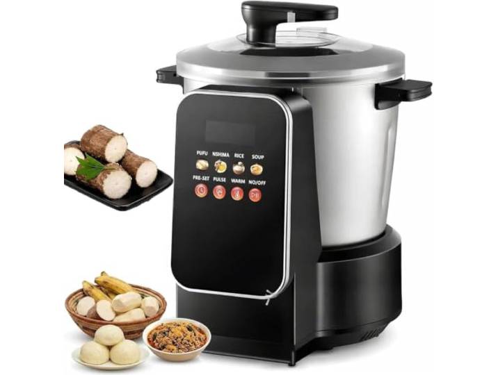 Automatische 6L-Maschine zur Zubereitung von Swallow z. B. Fufu/Pounded Yam Timer, Multifunktions-Küchenmaschine aus Edelstahl for Fufu, Nshima, Amala, Reis, Suppe, for 5–6 Personen, Familie, 900 W