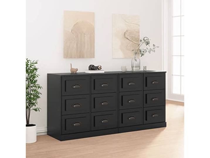 Schränke & Aufbewahrung-Buffets & Sideboards-Seitenbretter, 2 Stück, schwarzes Holzwerkstoff