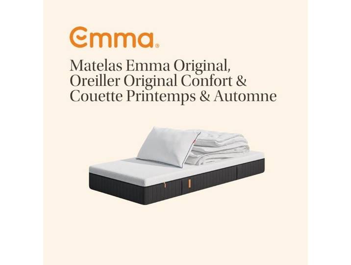 EMMA Pack Matelas Emma Original 90x200 + Oreiller Emma Original Confort + Couette Printemps & Automne Emma