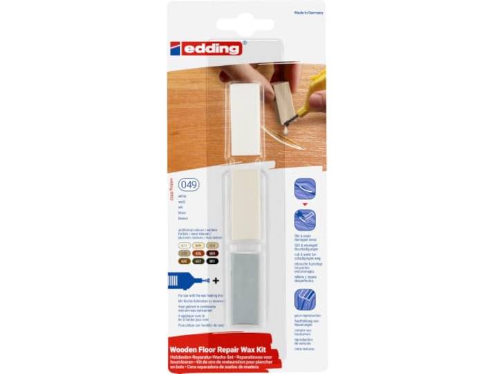 edding 8902 reparatieset voor houten vloeren - wit - 3 harde wassoorten - voor het repareren van beschadigingen en krassen in houten vloeren