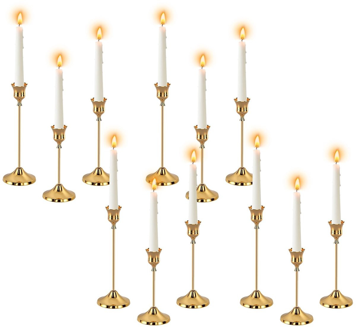 SnelShoppen Set van 12 Gouden Retro Kaarsenhouders van Mat Metaal voor Decoratie