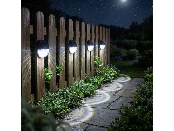 4er-Set Solar LED Wandleuchte & Zaunleuchte