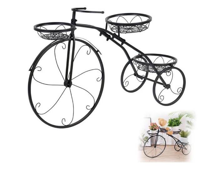 Support Plantes Vélo Métal Vintage Porte-Pot Fleurs Tricycle Avec 3 Paniers[CA225]