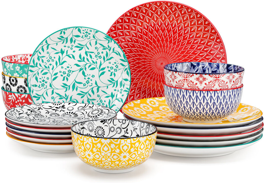 Vancasso SELENE Porcelain China Dinnerware Set Piece - Service for 6 Yellow;Red;Green;Black;Blue