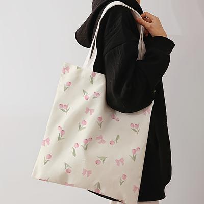 ModernMart Tulip Print Canvas Tote Bag Reusable Floral Handbag Backpack Tulip Print Canvas Tote Bag Reusable Floral Handbag Backpack