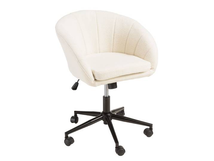 Chaise de bureau à roulettes en tissu écru dossier arrondi