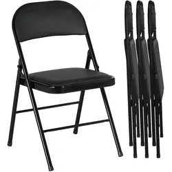 HOMCOM HOMCOM 4er-Set Klappstühle Tragbare Bürostuhl mit Kissen Stahlbeine Schwarz