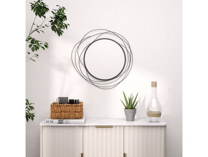HOMCOM Miroir Rond Métal Noir Style Moderne Φ65cm