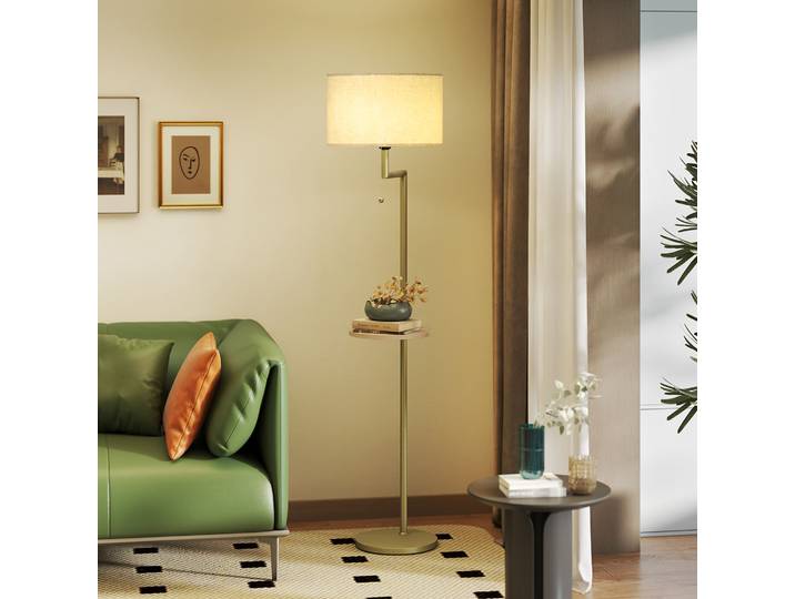HOMCOM Lampadaire Moderne avec Étagère USB Ø40x170cm Or