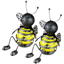 Solar Biene Außenleuchte Biene Deko Gartenfiguren für Außen Metall, Akku schwarz gelb, 1x LED 0,06 Watt, H 25 cm, Garten, 2er Set