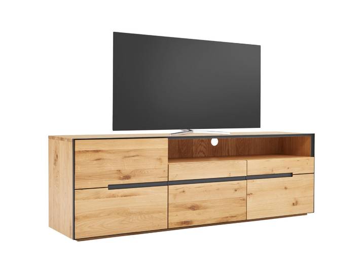 Linea Natura Lowboard, Anthrazit, Wildeiche, Holz, Wildeiche, teilmassiv, 3 Fächer, 181x60x46.5 cm, Beimöbel erhältlich, Holzmöbel, Kleinmöbel Holz, Holzkommoden, Lowboards Holz