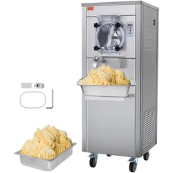 VEVOR Kommerzielle Eismaschine, 18 l/h Leistung, Einzelgeschmacksrichtung Harteismaschine mit Rädern, 6 L Edelstahlzylinder, LED-Panel, Automatische Vorkühlung mit Reinigung, für Restaurant-Snackbars