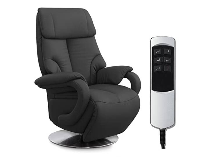 CAVADORE Fauteuil en Cuir Istanbul avec Fonction Relaxation réglable électriquement - 2 Moteurs électriques - 80 x 115 x 79 cm - Cuir véritable - Noir