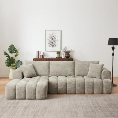 Loedds 108.2-inch 3-Seat L-Shaped Sectional Sofa with Left-Side Chaise, Tufting and Pocket Spring Support