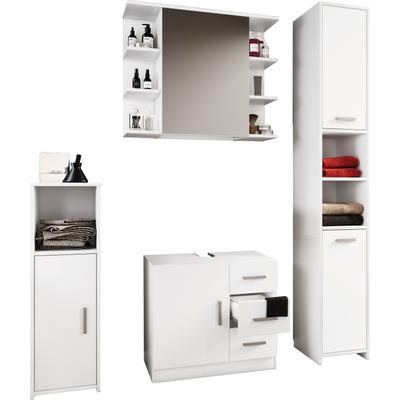 Badmöbel-Set VCM "4-tlg. Komplettset Badmöbel Set Zalo ll", weiß, B:140cm T:30cm, Obermaterial: 100% Holz Wood., Schränke, Badmöbel-Set