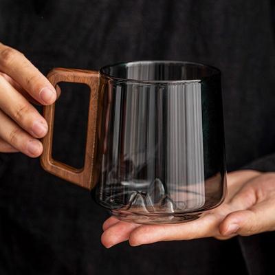 Youfap Market Glass Drinking Cup With Wooden Handle, Large Capacity Milk Tea & Juice Cup Glass Drinking Cup With Wooden Handle, Large Capacity Milk Tea & Juice Cup
