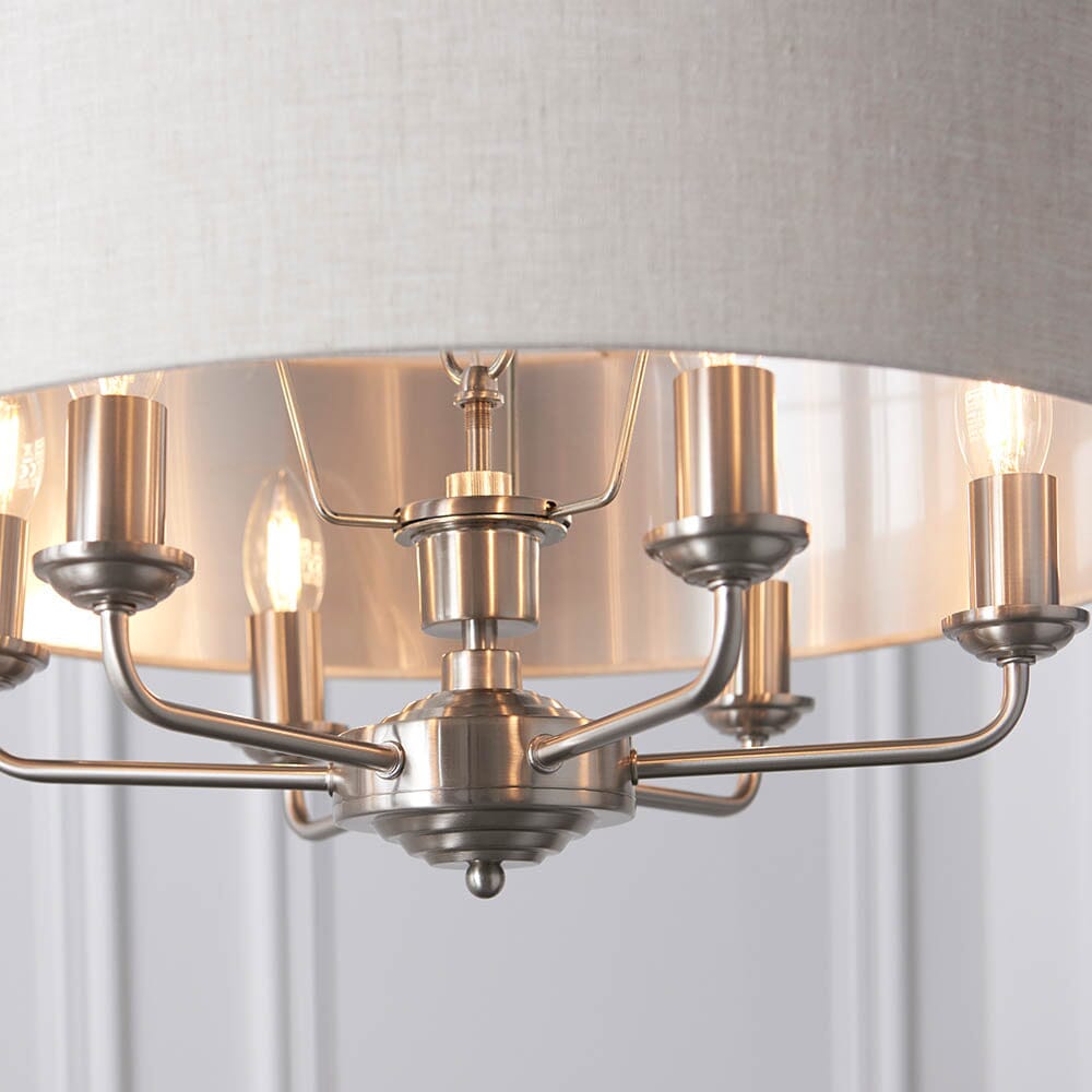 Juniper 6 Light Chrome Pendant Ceiling Light with Neutral Shade