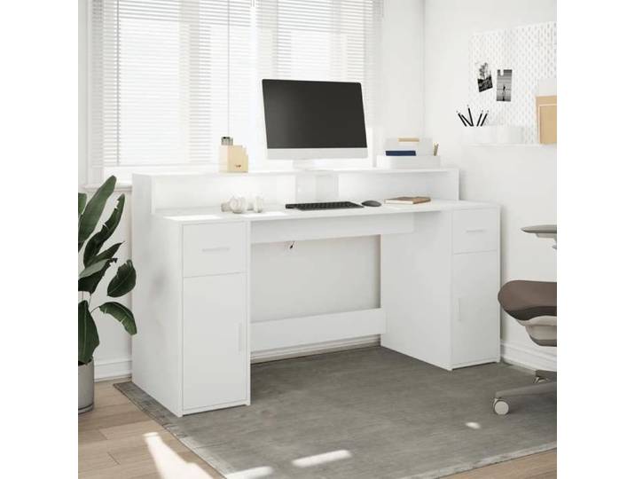Bureau avec LED - - blanc - 160x55x91 cm - bois d'ingénierie - Éclairage LED - Charge maximale 90 kg - Charge maximale 70 kg
