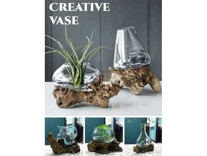 Vase en bois hydroponique créatif pour la décoration de la maison, art nordique, pots de fleurs pour plantes, accessoires de décoration de chambre