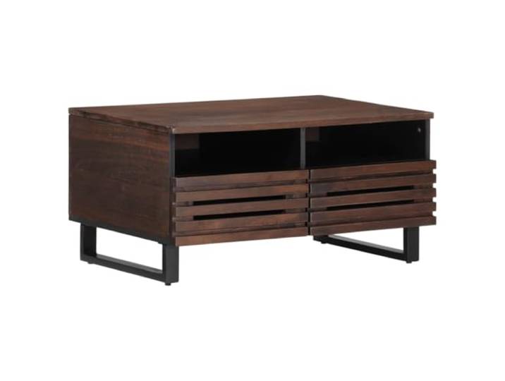 KMVXCVNM Couchtisch Massivholz Mango 80x55x40 cm Wohnzimmertisch Braun Drei geräumige Schubladen und stabiles Stahlgestell bieten praktische Ordnung für gemütliche Abende im Wohnzimmer.