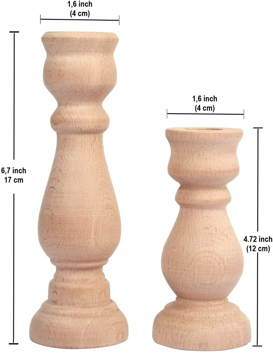 SnelShoppen Houten Kaarsenhouder Set van 2, Rustieke Handgemaakte Accordeon Kandelaars voor Taper Kaarsen