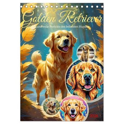 Golden Retriever. Kunstvolle Porträts des beliebten Hundes (Tischkalender 2026 DIN A5 hoch), CALVENDO Monatskalender