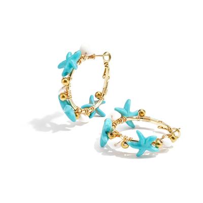 Paar Creolen ADELIA´S "LIVAYA Ohrringe Creolen mit Seestern-Motiv aus Edelstahl", Damen, Gr. Damen, Edelstahl, gold (babyblau), Ohrringe, Modisch akzentuiert durch Seestern- und Kugel-Details