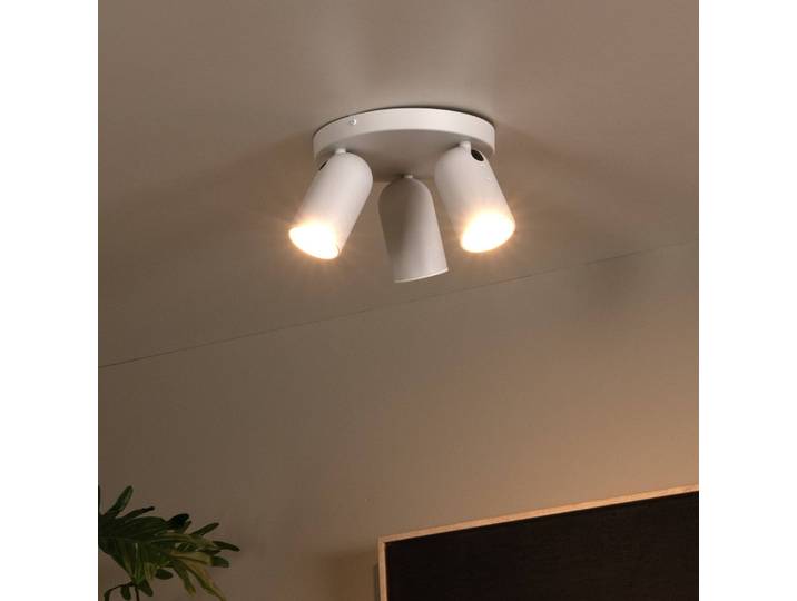 Lucide Deckenstrahler Punch, dreiflammig, Rondell, weiß dimmbar, weiß / opal, für Wohn- / Esszimmer, Metall, Modern
