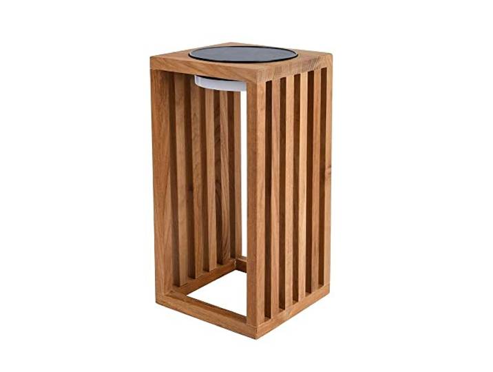 Lumisky Lanterne solaire décorative LED blanc chaud CHENNAI en bois teck massif H30cm