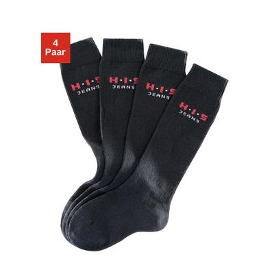 Kniestrümpfe H.I.S "Kinder Damen Herren Kniestrümpfe natürliche Baumwolle", Damen, Gr. 39-42, schwarz, Baumwolle, Elasthan (LYCRA), Polyamid, unifarben, elastisch, Socken Kniestrümpfe, mit verstärkten Belastungszonen