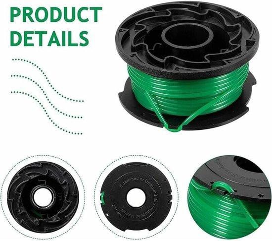 Black and Decker vervangingslijn voor bosmaaiers GL7033, GL8033, GL9035, 6 meter, 6 spoelen, zwart-wit-groen