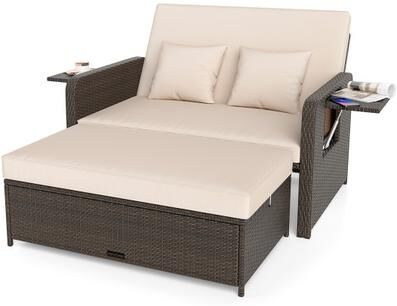Costway Premium Adjustable Outdoor Patio Daybed Set with Cushions and Storage Ottoman