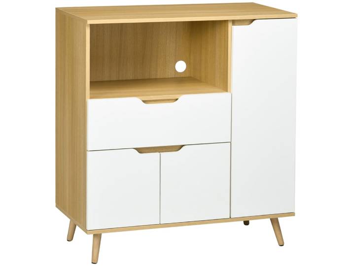 Meuble micro onde buffet cuisine placard et tiroir blanc naturel