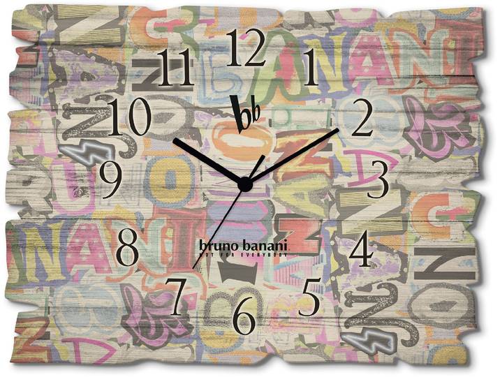 Wanduhr BRUNO BANANI Letter Puzzle , bunt, B:40cm H:30cm T:0,6cm, Wanduhren, Wanduhr, wahlweise mit Quarz- oder Funkuhrwerk, lautlos ohne Tickgeräusche