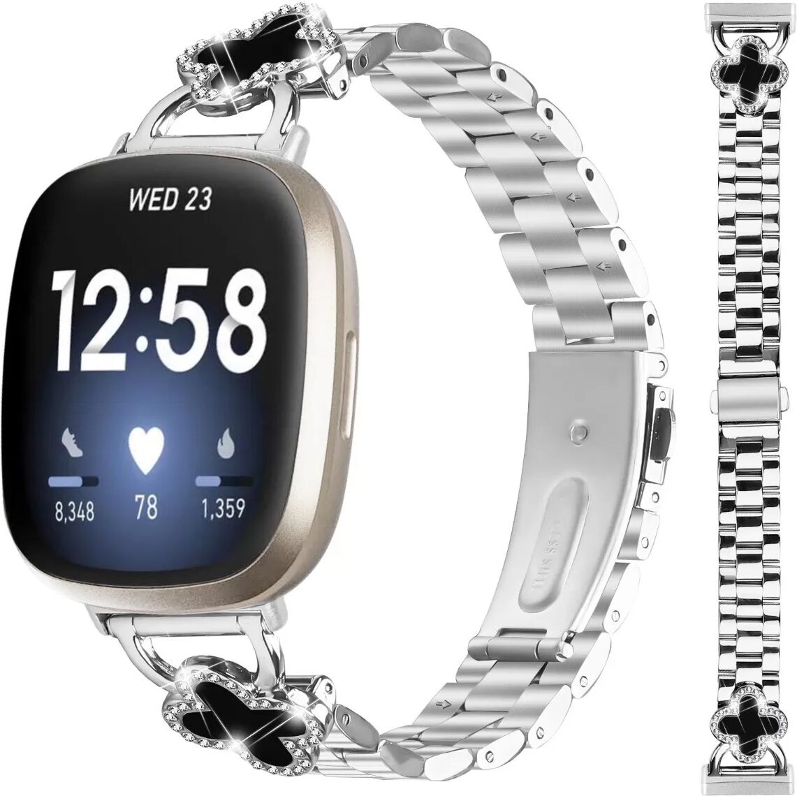 INF Kleeblatt-Edelstahl-Uhrenarmband kompatibel mit Fitbit Versa 4/Versa 3/Sense 2