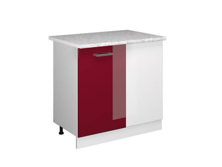 Vicco Eckschrank FÜR Hausrat R-Line Bordeaux Hochglanz 86 cm mit Tür, mit Arbeitsplatte, Holzwerkstoff, 1 Fächer, Formgebogen, 86x81.6x60 cm, Waschküche, Mehrzweckschrank