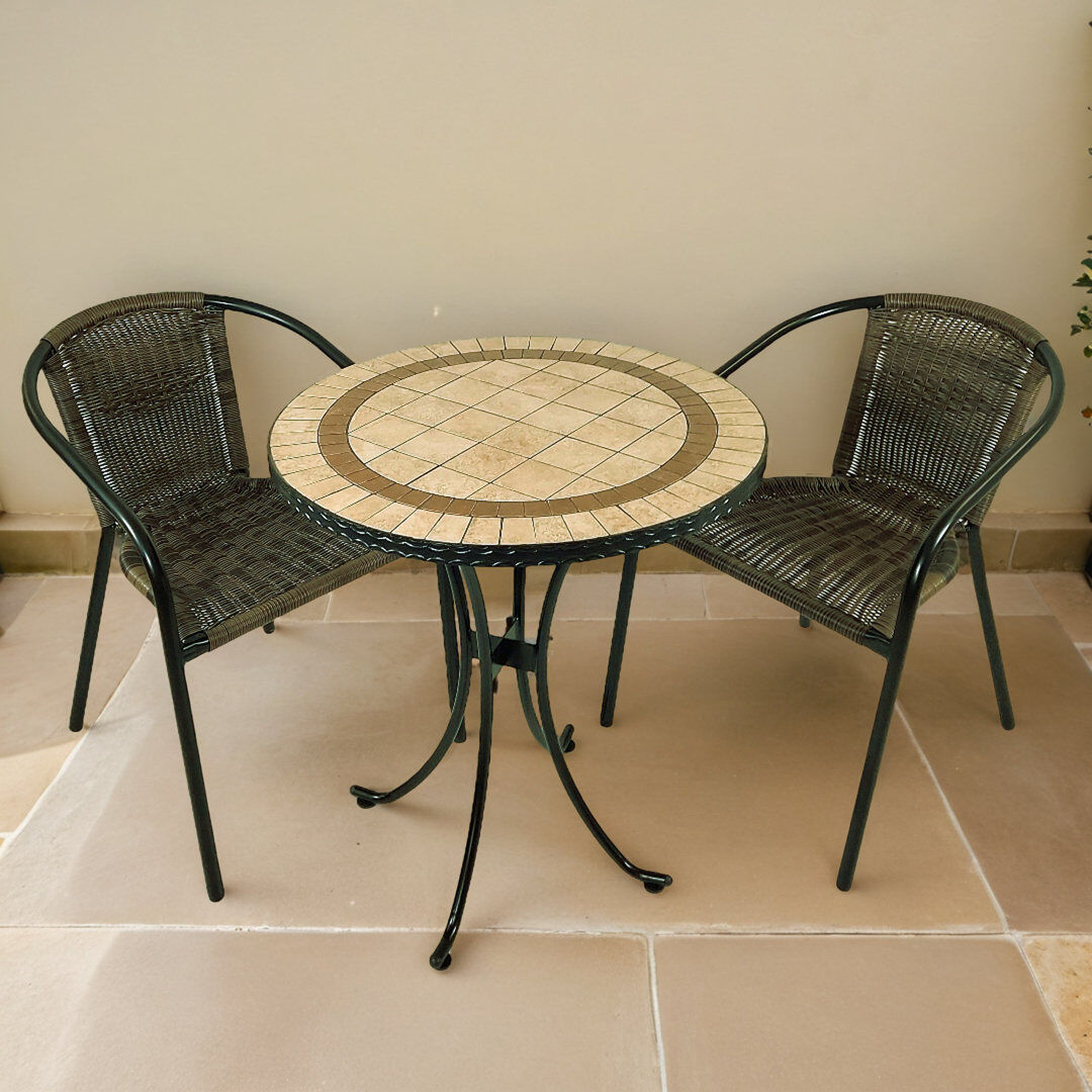 Dakota Fields Henley 2 - Person Patio Dining Set Round Table Brown 73 cm H x 71cm W x 71cm L