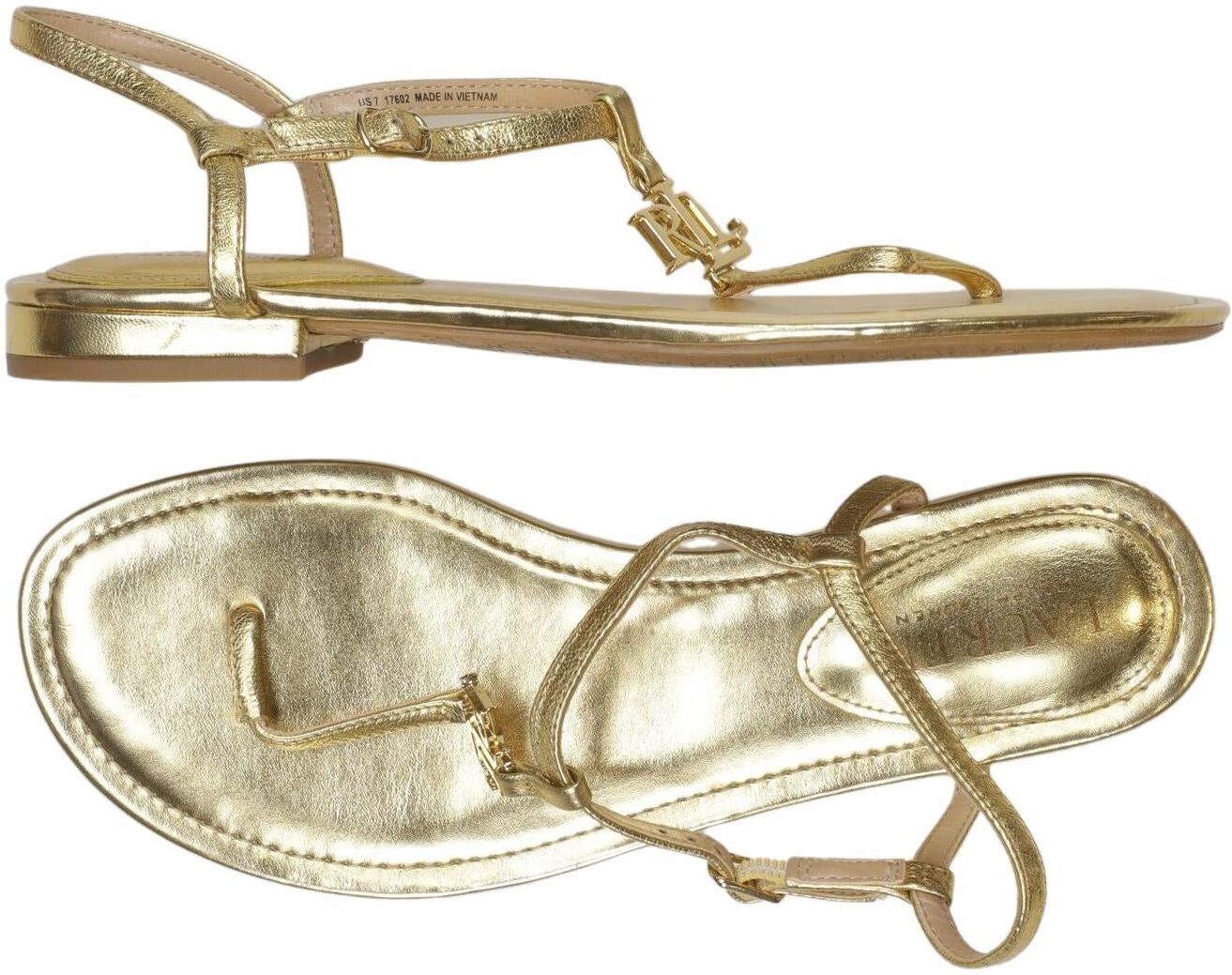 Lauren Ralph Lauren Damen Sandalen, Gold, Gr. EU 38, Leder - Second Hand