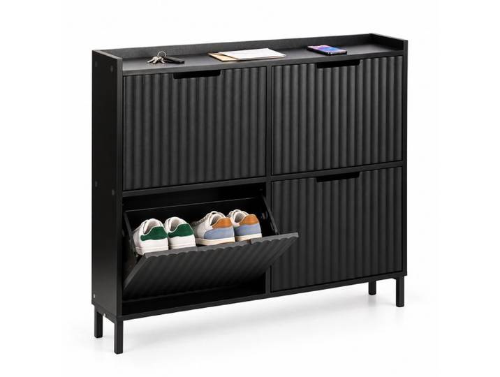 Relaxdays Meuble à chaussures rainuré, 4 cases