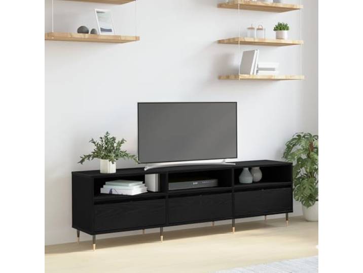 HEFZGDB TV-Schrank Schwarz Eiche 150x30x44,5 cm Holzwerkstoff mit DREI Regalen Modernes Design für Wohnzimmer Büro Stauraum Medienschrank