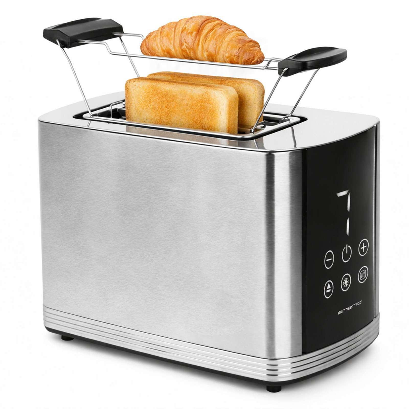Emerio Broodrooster TO-128308 – 800 W – 2 Sleuven – Digitaal Display – Ontdooifunctie – Kruimellade – RVS – Zwart/Zilver