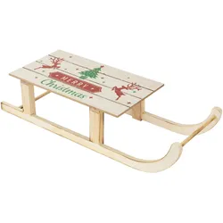 LED DEKO SCHLITTEN aus Holz 60LED Warmweiß 60cm Batterriebetrieben Timer