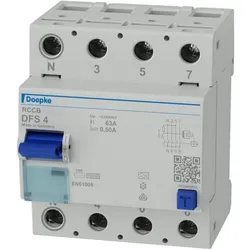 Doepke, Schutzschalter, GmbH Fi-Schutzschalter A 4p 440V 63A 0.5A 4TE REG DIN-Schiene 10kA 0 (DFS4063-4/0,50-A)
