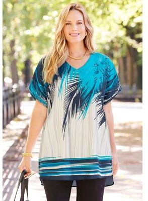 Plus Size Women's Dolman Sleeve Georgette Top by Catherines in Turq Placed Palms (Size 1XWP)