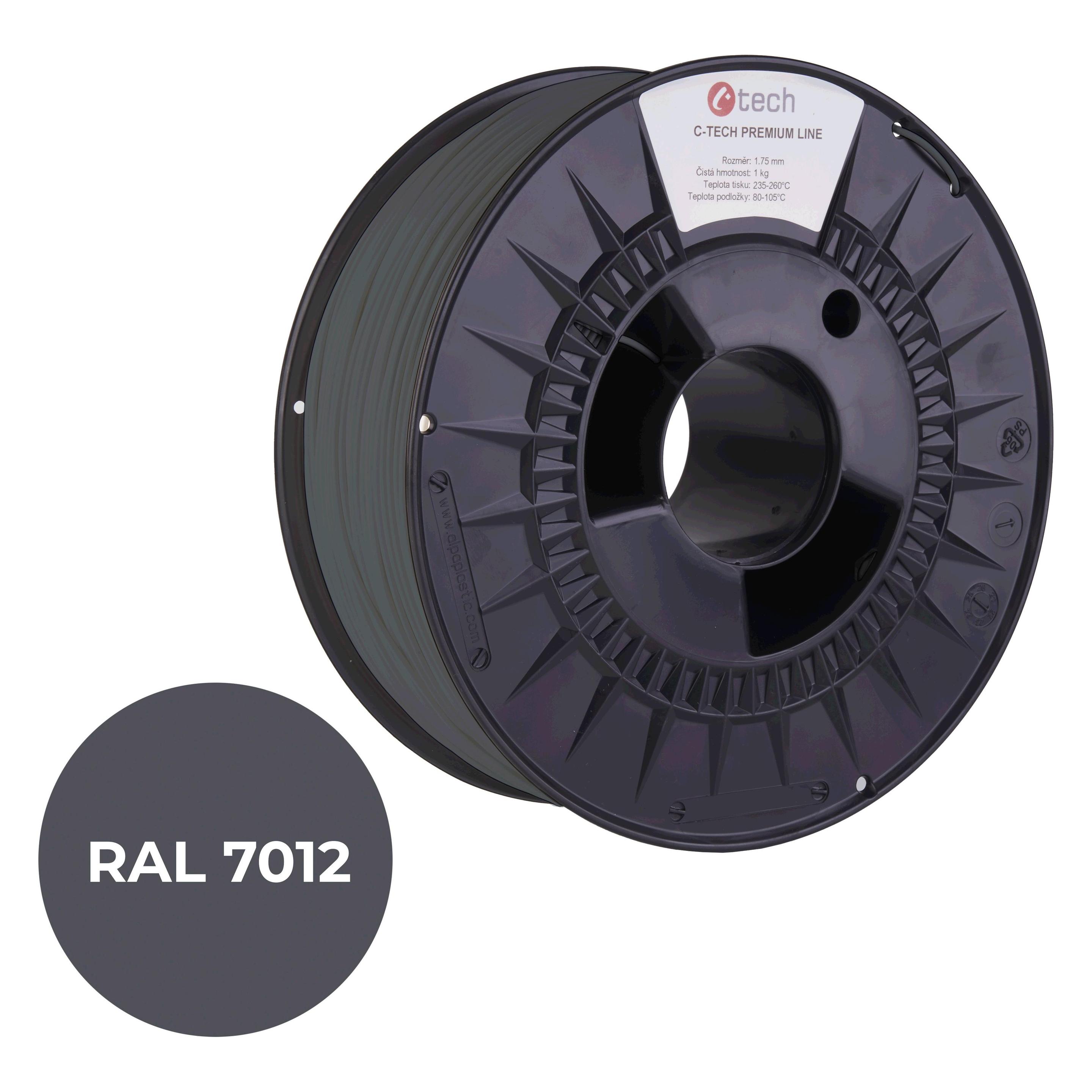 C-Tech Filament PREMIUM LINE TPU 90A flexibilní čedičová šedá RAL7012 (TPU, 100 g, 1.75 mm) (TIFCT4107)